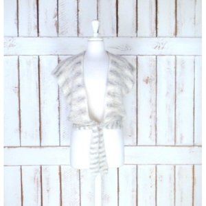 Vintage chunky woven knit striped sweater vest ivory tan grey